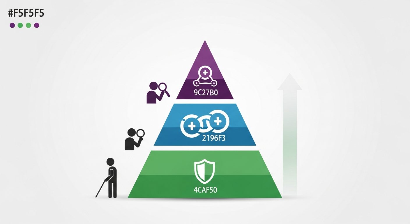 Schemat trzech poziomów zgodności WCAG: A, AA i AAA