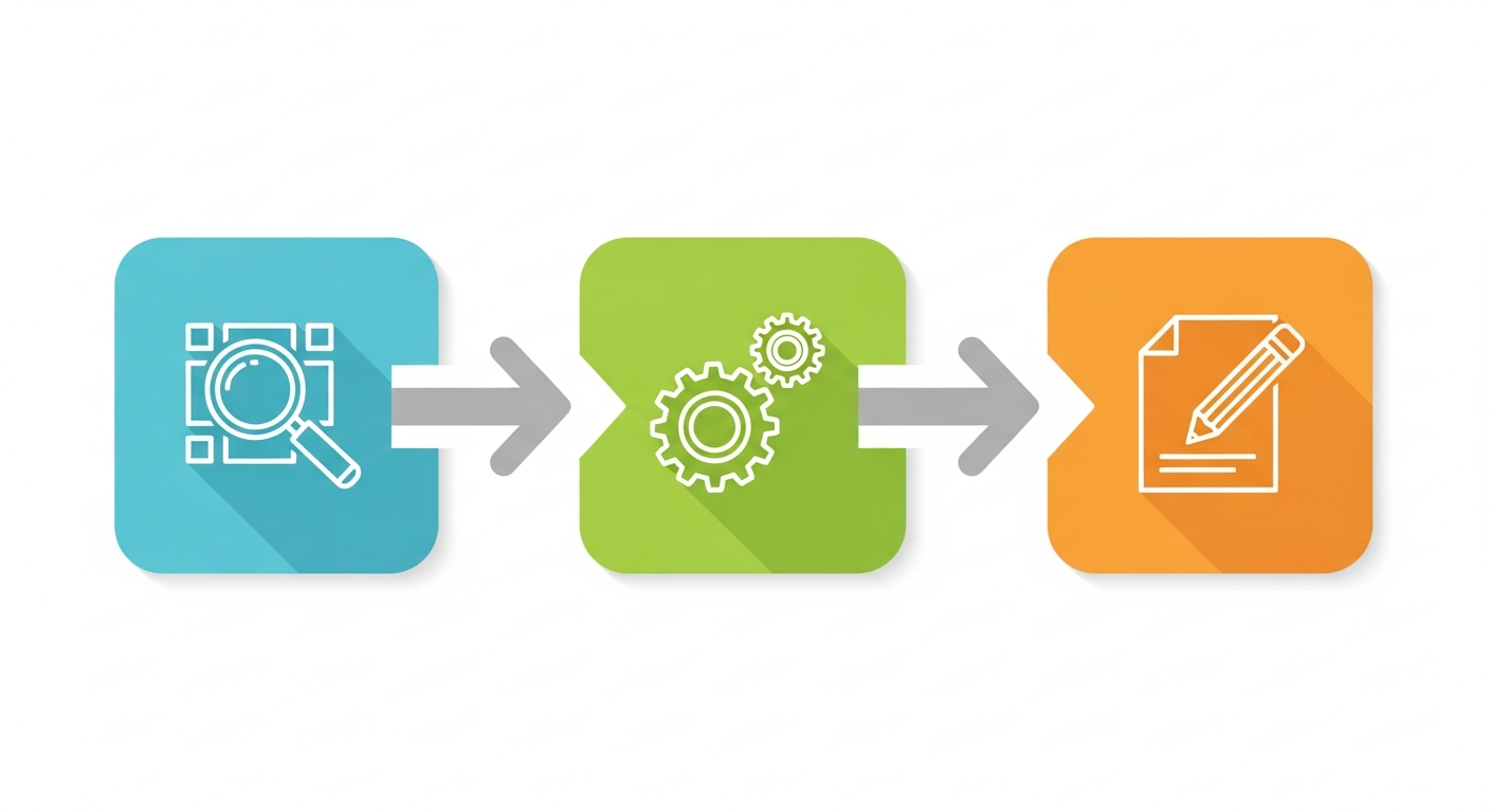 Schemat działania Google Ads Scripts: pobieranie, przetwarzanie, wprowadzanie zmian