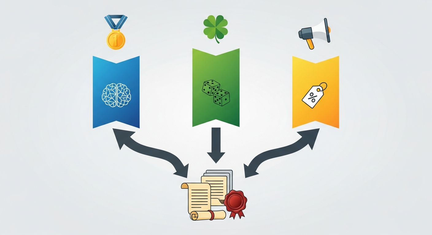 Diagram porównujący prawne aspekty konkursu, loterii i promocji
