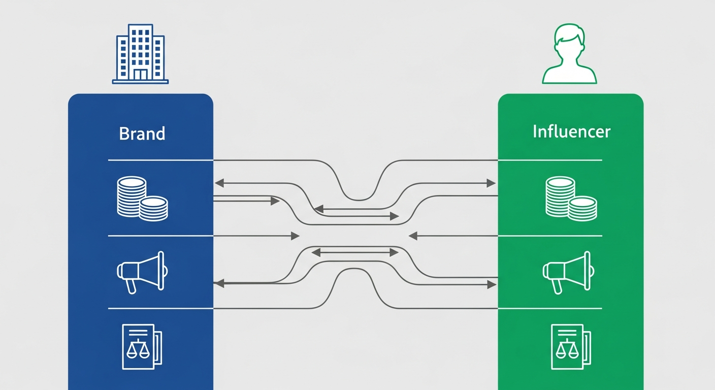 Influencer marketing a prawo: kompleksowy przewodnik 3 Wizualizacja podziału odpowiedzialności prawnej między marką a influencerem w kampaniach marketingowych.