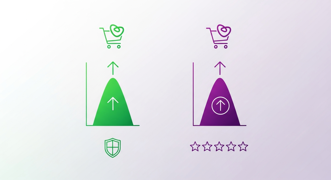 Wykresy pokazujące wzrost konwersji i powracających klientów dzięki social proof