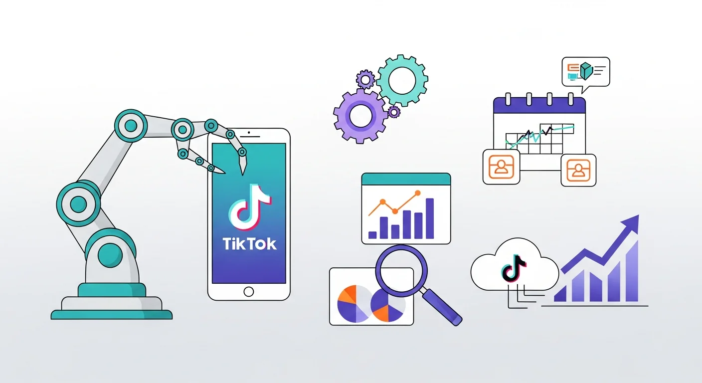 Automatyzacja działań na TikTok Wizualizacja procesu automatyzacji działań na TikTok z wykresami i statystykami