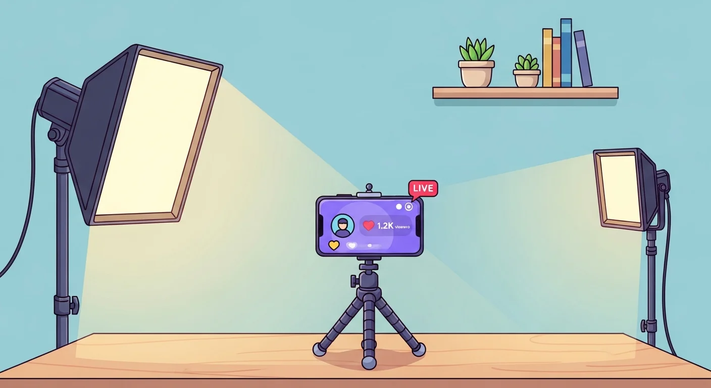 Grafika przedstawiająca kroki do zrobienia live na TikTok, z ikonami i instrukcjami.