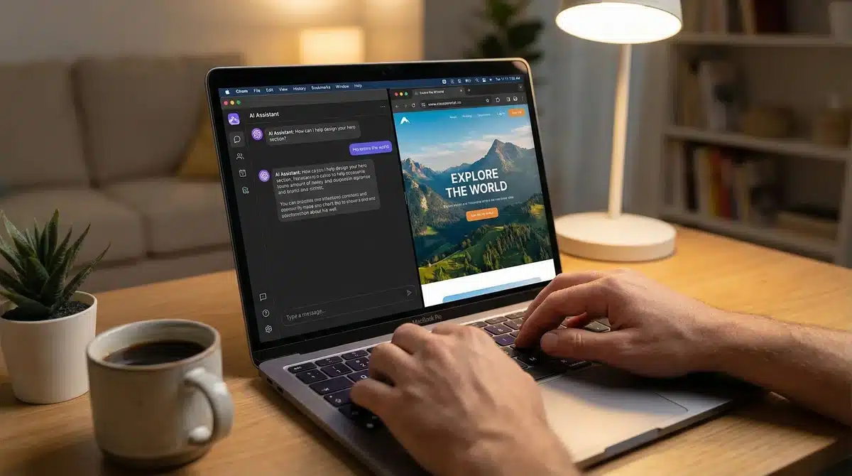 Jak zrobić stronę w Lovable? Poradnik krok po kroku w 5 minut 1 Ekran Lovable AI z panelem czatu i podglądem strony na żywo