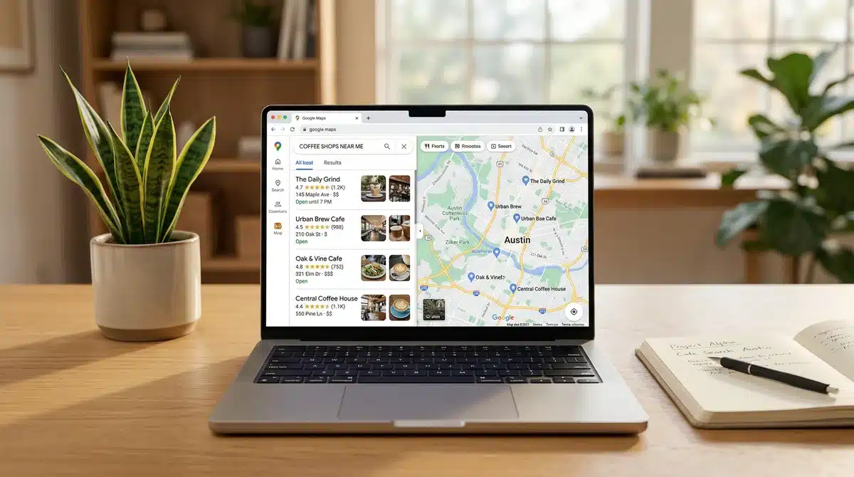 Wizytówka Google: kompletny poradnik optymalizacji na 2026 rok 1 Wyniki wyszukiwania w Mapach Google z wizytówkami firm